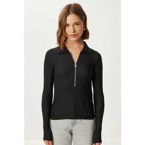 Bluza dama - Happiness Istanbul - mulata - maneca lunga - guler cu fermoar - negru - jerseu imagine