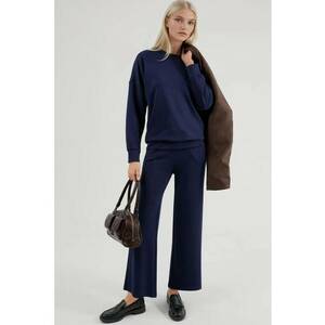 Set din doua piese - hanorac cu guler rotund si pantaloni largi - bleumarin - tesatura moale imagine
