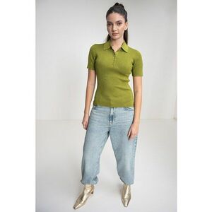 Tricou polo cu insertii de lurex - Verde imagine