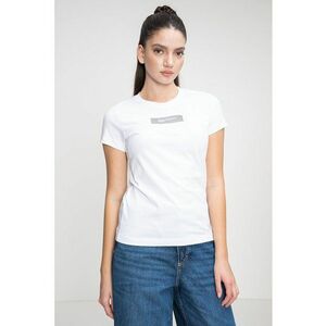 Tricou slim fit din bumbac organic cu logo reflectorizant - Alb imagine