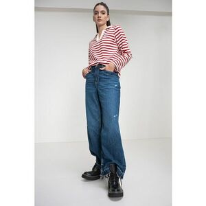 Bluza lejera din bumbac organic cu model in dungi - Rosu/Alb imagine