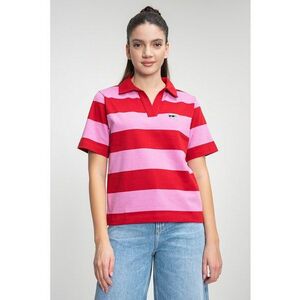Tricou polo regular fit cu model in dungi - Rosu/Roz imagine