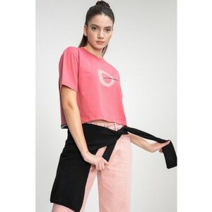 Tricou crop din amestec de bumbac organic cu imprimeu logo - Roz imagine