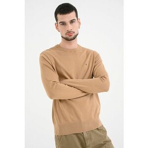 Pulover din amestec de casmir si bumbac organic cu decolteu la baza gatului - Maro deschis imagine