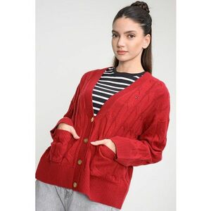 Cardigan din lana cu design torsade - Caramiziu imagine