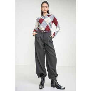 Pulover din bumbac organic cu model in carouri - Visiniu/Gri melange imagine