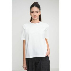 Tricou din amestec de bumbac pique cu decolteu la baza gatului - Alb imagine
