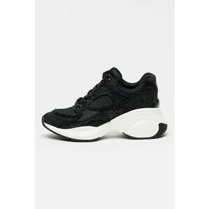 Pantofi sport wedge din material textil cu aplicatie din strasuri Zuma - Negru/Albastru petrol imagine