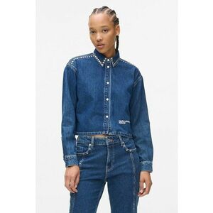 Jacheta crop din denim cu aplicatii cu nituri - Albastru petrol imagine