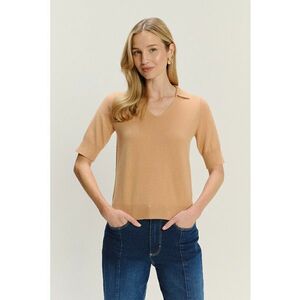 Pulover din amestec de lana cu maneci scurte - Maro camel imagine