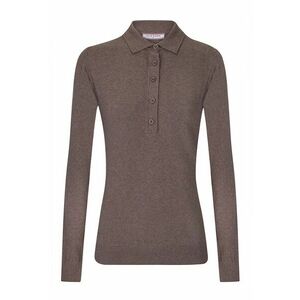 Pulover slim fit cu guler polo - Maro inchis imagine