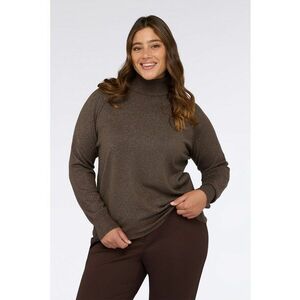 Pulover cu guler inalt si insertii de lurex - Maro inchis imagine