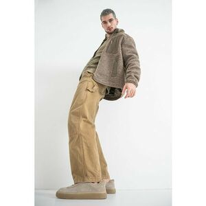 Jacheta regular-fit din blana shearling sintetica cu buzunar pe piept - Maro camel imagine