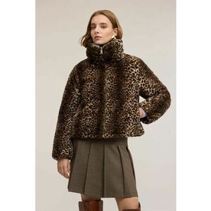 Haina din blana sintetica cu model reversibil - Negru stins/Maro camel imagine