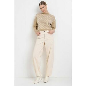 Pulover cu model monograma - Alb/Maro camel imagine