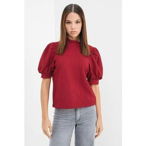 Bluza texturata cu maneci scurte si bufante - Rosu imagine