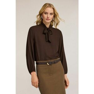 Bluza cu funda din panglici - Maro camel imagine