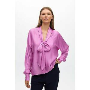 Bluza de satin cu funda din panglici - Roz deschis imagine