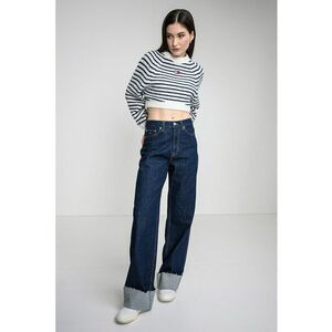 Pulover crop cu detaliu logo - Alb/Bleumarin imagine
