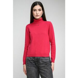 Pulover din bumbac organic cu guler inalt si model uni - Roz inchis imagine