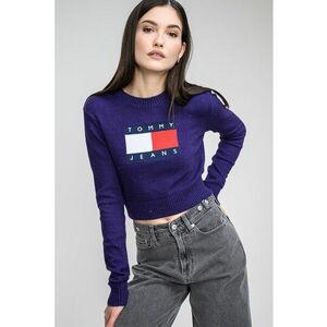 Pulover crop cu imprimeu logo - Violet imagine