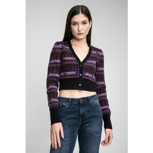 Cardigan crop cu decolteu in V - Violet imagine