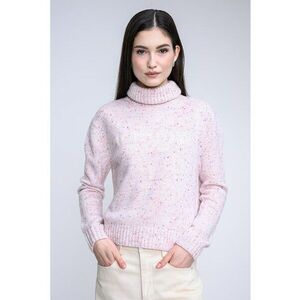 Pulover din amestec de lana cu guler inalt - Roz deschis imagine