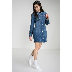Rochie-camasa din denim cu buzunare pe piept - Albastru melange imagine