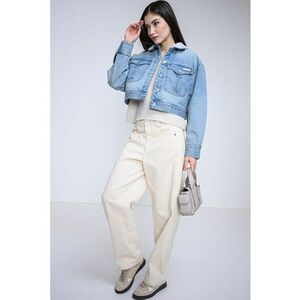 Jacheta crop lejera din denim - Albastru deschis imagine