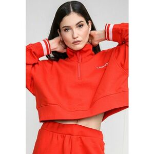 Bluza de trening crop cu fenta cu fermoar - Rosu imagine