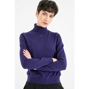 Pulover din bumbac organic cu guler inalt si model uni - Violet imagine