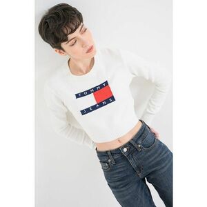 Pulover crop cu imprimeu logo - Alb imagine