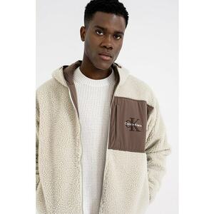 Geaca din fleece cu gluga - Maro/Crem imagine