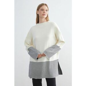 Pulover lejer cu model si slituri laterale - Alb imagine