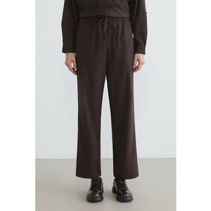 Pantaloni drepti relaxed fit cu talie elastica cu snuri - Maro inchis imagine
