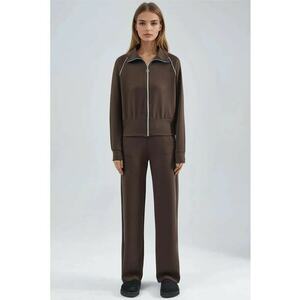 Set din doua piese - talie inalta - maro - tricot imagine