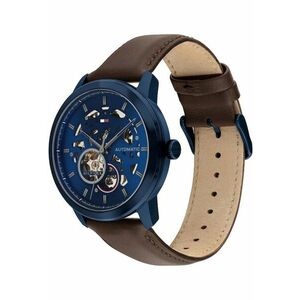 Ceas Henry Open Heart Automatic - mecanism Seagull TY2836 - albastru navy - curea din piele maro - rezistent la apa 50m imagine