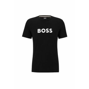 Tricou cu decolteu rotund si logo - Negru imagine