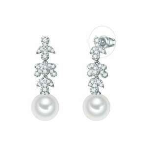 Cercei drop decorati cu perle si zirconia 22549 - Argintiu imagine