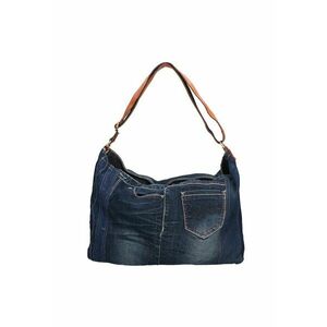 Geanta de denim cu bareta de piele - Albastru imagine