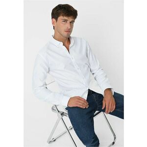 Camasa barbateasca din bumbac cu guler fixat cu nasturi - Slim Fit - K-Salix - Alba - Alb imagine