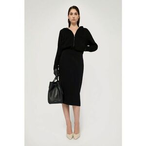 Fusta midi cambrata cu model uni - Negru imagine