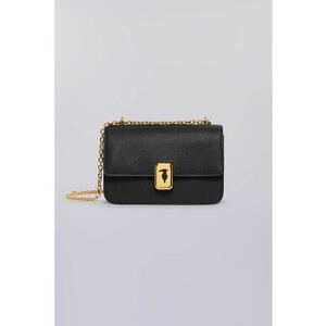 Geanta crossbody de piele cu bareta de lant - Negru imagine