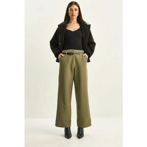 Pantaloni dama - talie inalta - croi larg - verde kaki - textil imagine
