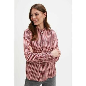 Camasa cu guler ascutit si model geometric - Rosu/Negru stins/Alb optic imagine
