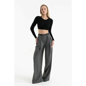 Top tricotat - top scurt cu maneca lunga - guler rotund - negru - jerseu imagine