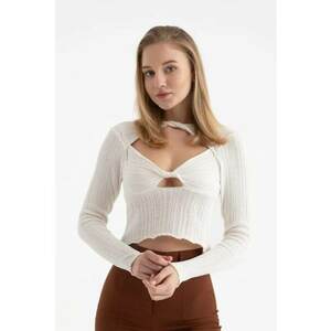 Bluza dama - decolteu tip barca - pliuri - alb - jerseu imagine