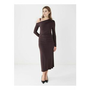 Rochie cambrata cu maneci lungi - Maro inchis imagine