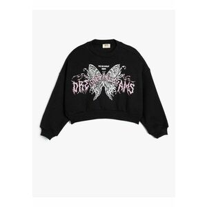 Bluza de trening cu decolteu la baza gatului si imprimeu grafic - Negru imagine