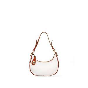 Geanta din piele cu bareta de umar si buzunar exterior cu fermoar False - Alb imagine